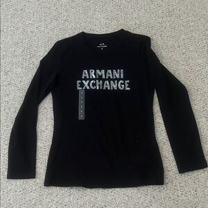 Armani Exchange Black Long Sleeve Tee with Silver Logo